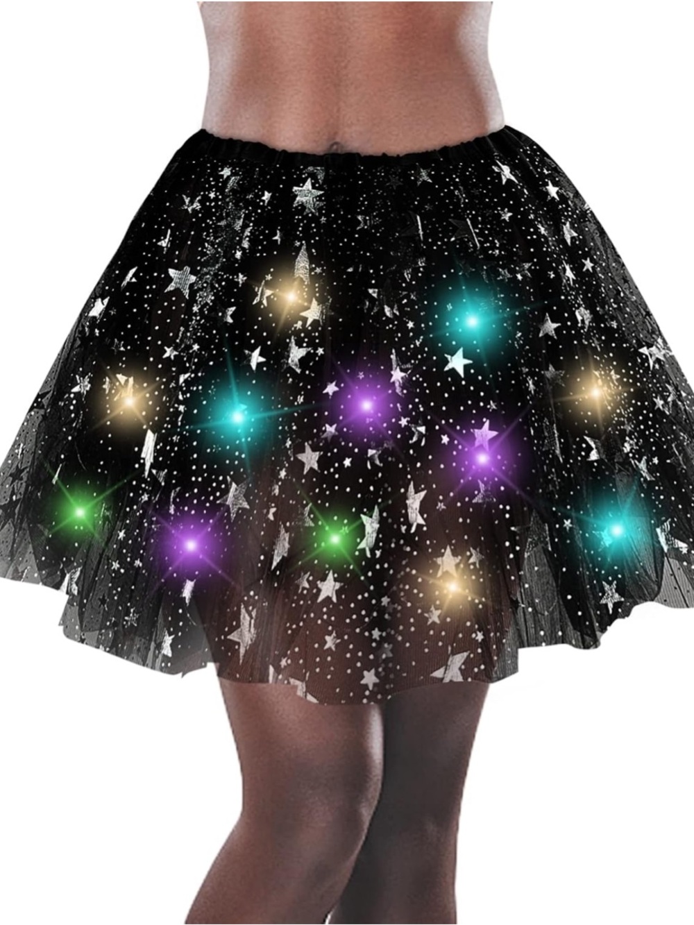 Black Starry LED Tulle Mini Skirt